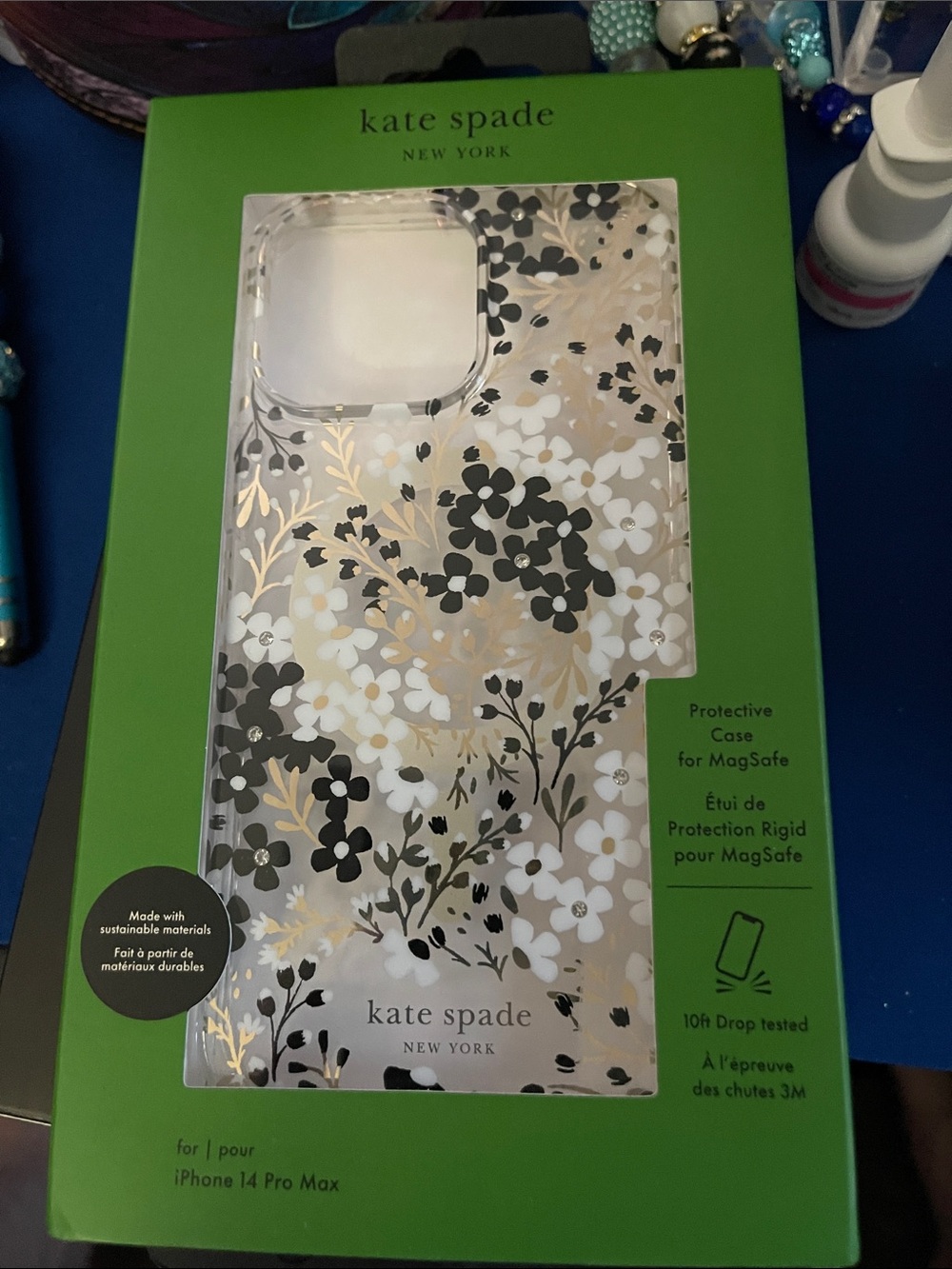 kate spade Clear Floral MagSafe Case in Black, White iPhone 14 Pro Max